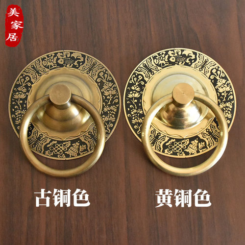 中式仿古纯铜大门拉手复古门钹拉环圆形把手狮子头兽头门环铜配件 - 图0