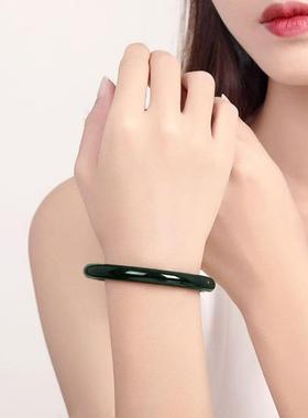 和田玉青玉手镯 女款少女镯民族风玉石手镯黑青玉圆条玉镯子