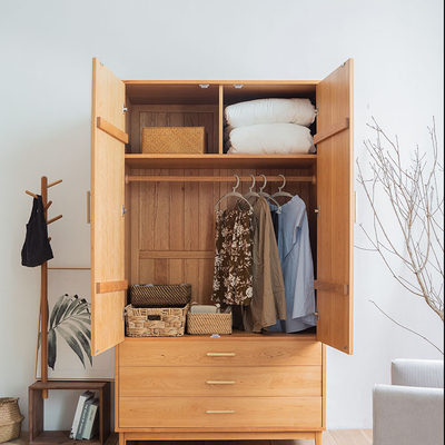 全实木橡木黑胡桃推拉门衣柜环保北欧百叶门格栅门双开轻奢玻璃门 虎窝淘