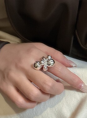 快乐小圆珠高端纯银中食指戒指环设计感独特无名指配饰品出口法式