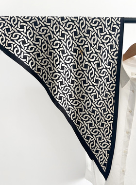 韩国设计复古文艺蓝色条纹三角巾丝巾夏季薄款围巾系脖配饰小领巾