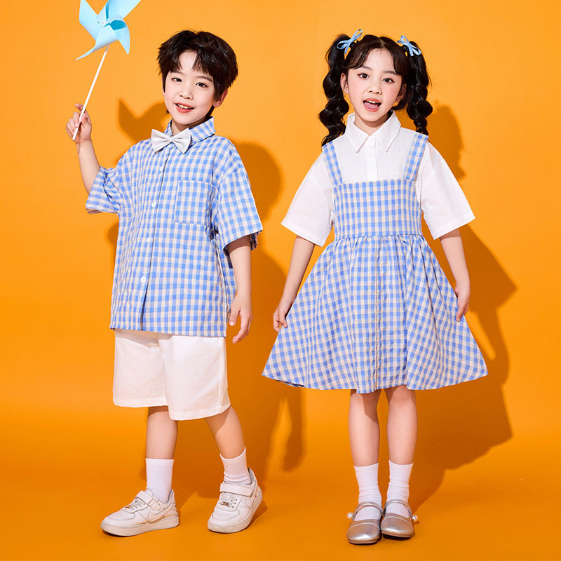 六一儿童演出服合唱服表演小学生运动会蓝色格子啦啦操幼儿园班服,淘宝优惠券,粉丝福利购,淘宝优惠卷