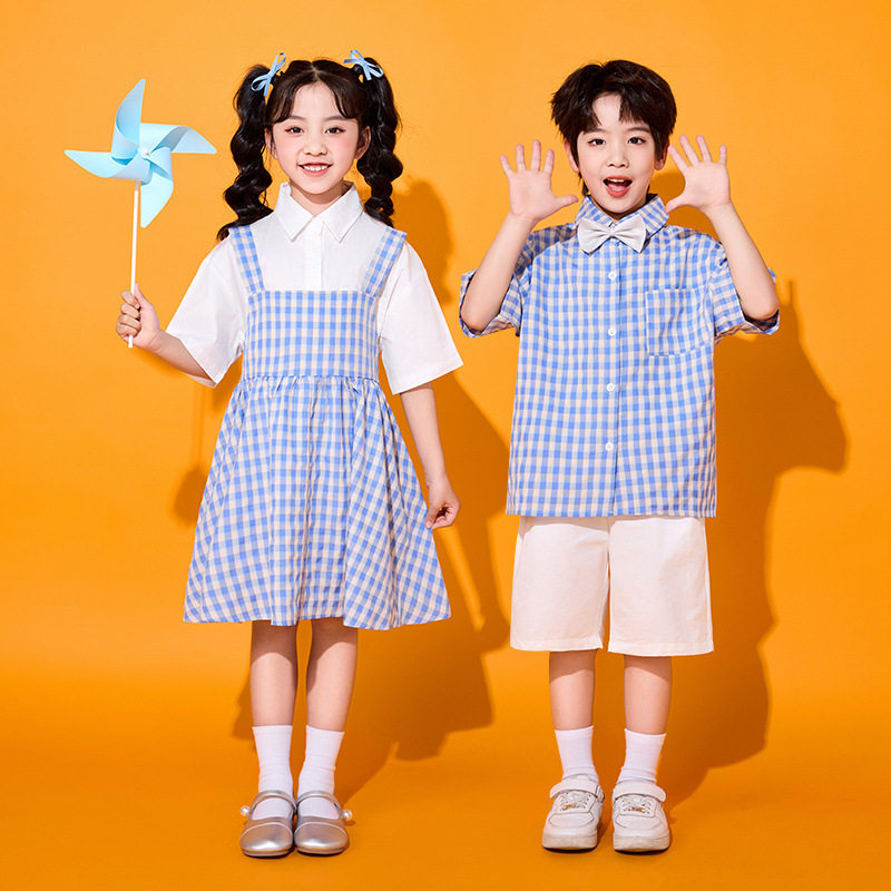六一儿童演出服合唱服表演小学生运动会蓝色格子啦啦操幼儿园班服,淘宝优惠券,粉丝福利购,淘宝优惠卷