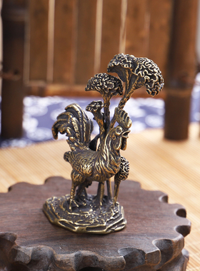 复古风黄铜加官实心书房手把摆件