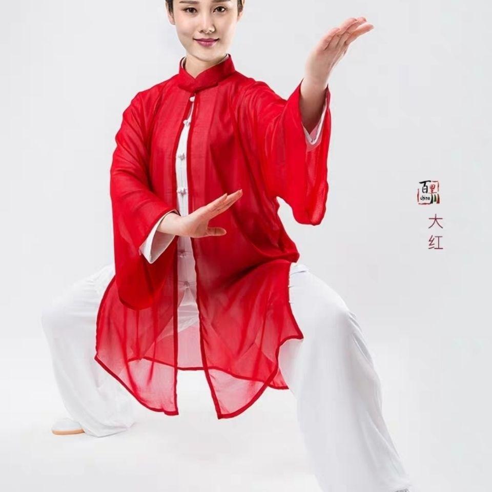 网红款太极服女披纱中国风太极拳比赛武术功夫表演服春夏防晒飘逸 - 图0