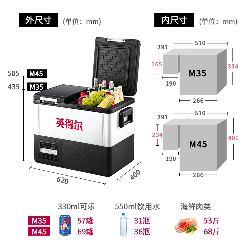 英得尔车载冰箱M35/45L双箱双温双控车家两用12V24V220V三年质保 - 图0