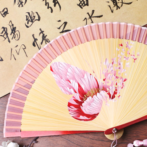 376中国风女士扇子礼盒真丝蝴蝶扇全竹古风女士折扇好开合舞蹈扇 - 图1