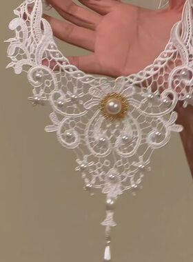 哥特式choker蕾丝项链女颈链简约夸张黑色锁骨链假领子项链配饰女