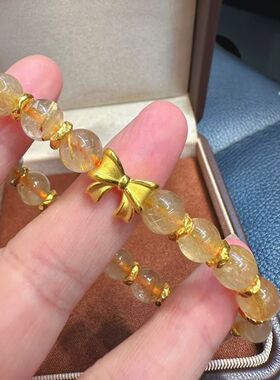 足金999金坨坨金发晶手链女新款盘缠手串黄财神手链福袋葫芦手串