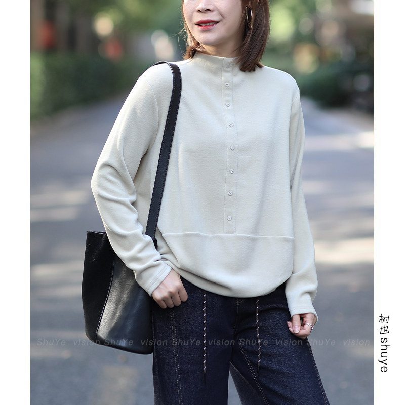 SHUYE松驰有型 加厚德绒半高领打底衫女长袖T恤内搭上衣2025冬季,淘宝优惠券,粉丝福利购,淘宝优惠卷