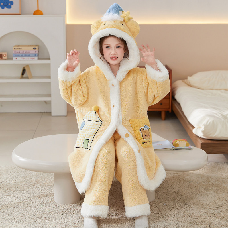 儿童睡衣女孩秋冬季珊瑚绒中大童2025新款法兰绒加厚保暖女童睡袍,淘宝优惠券,粉丝福利购,淘宝优惠卷