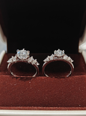 【培育钻石戒指】人工合成钻戒结婚求婚送女友银镀白金豪华群镶