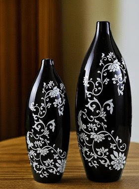 黑白花瓶客厅摆件酒柜陶瓷装饰品
