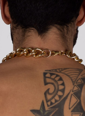 百搭男士简约项链渡银环套环潮牌时尚韩版潮男个性嘻哈古巴长款链