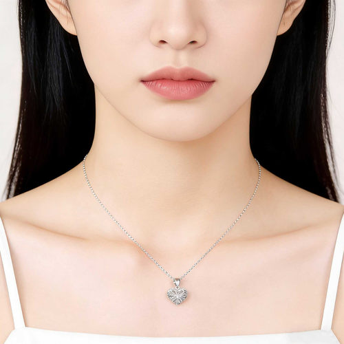 正品铂金项链白金锁骨链钯金pt950爱心吊坠女生日礼物送女友挂坠 - 图1