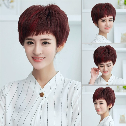 Модный парик для пожилых людей для матери изготовленный из настоящих волос, прямые волосы, для среднего возраста, придает объем