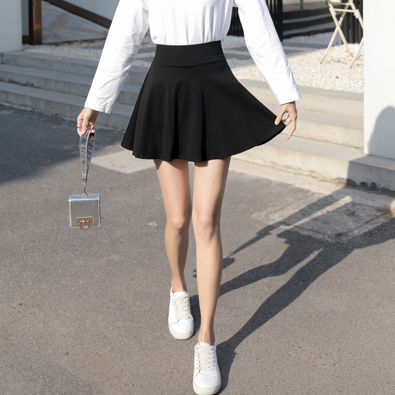 knockinghead服饰旗舰店短裙女夏a字百褶裙子高腰半裙蓬蓬裙裤黑色半身裙伞裙显瘦小黑裙0