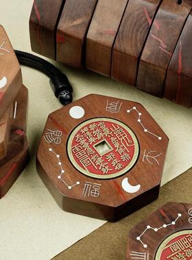 雷击枣木朱砂可转东吊坠手工镶嵌纯银道家饰品太极牌