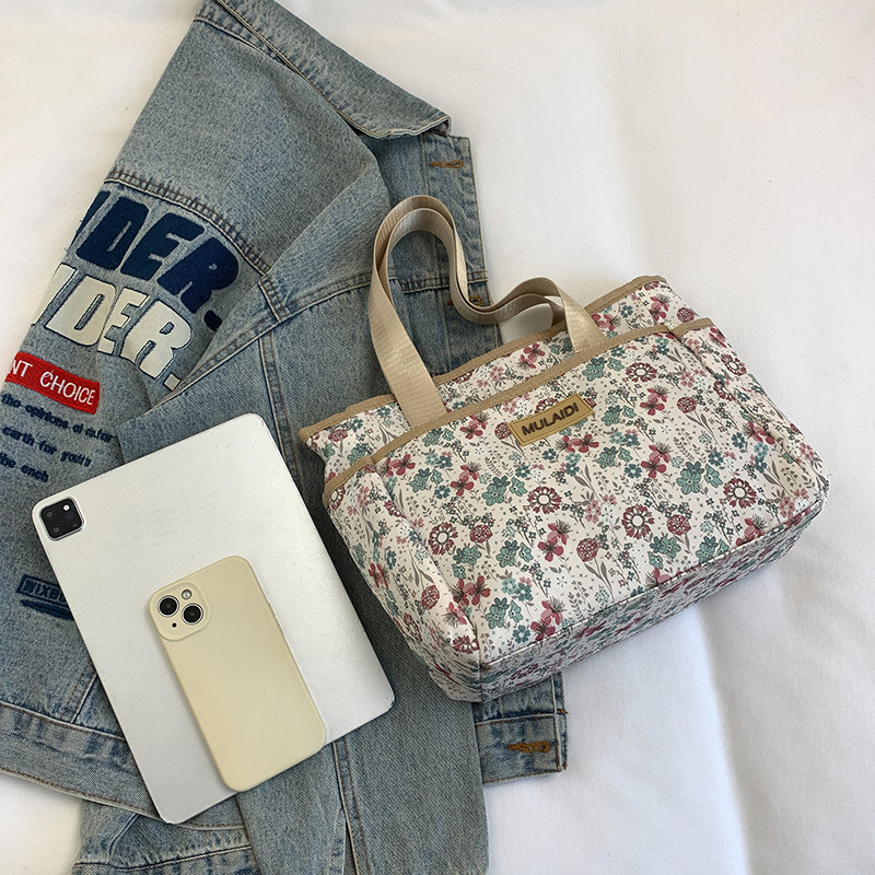 新款便当包尼龙印花大容量妈妈包上班手拎带饭饭盒袋便携手提包女,淘宝优惠券,粉丝福利购,淘宝优惠卷