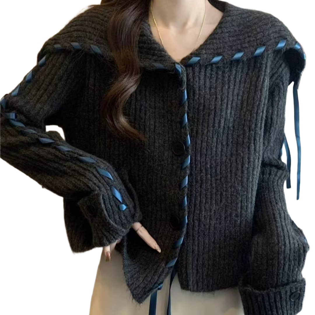 海军领毛衣外套女早秋大码胖mm时髦洋气减龄上衣短款针织开衫,淘宝优惠券,粉丝福利购,淘宝优惠卷