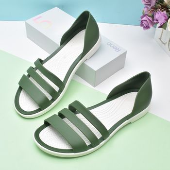 Summer Women's Flat Sandals Plastic Soft Sole Anti-Slip Rain Shoes Versatile Fashion Girls Beach Jelly Sandals White Shoes