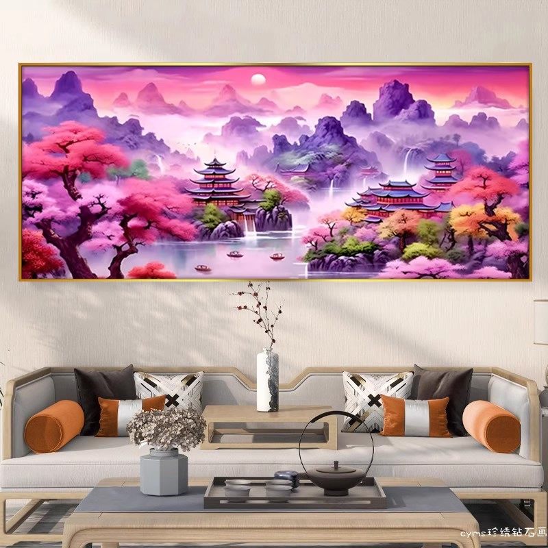 5d客厅2026新款钻石画方钻满钻紫气东来高颜值山水风景贴钻十字绣,淘宝优惠券,粉丝福利购,淘宝优惠卷