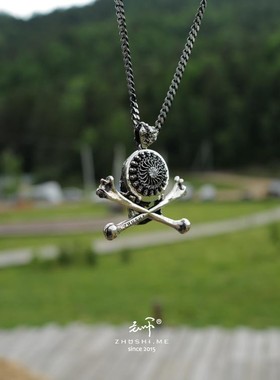主师暗黑925银全新原创设计2025交叉骨棒骷髅头巴洛克风吊坠项链