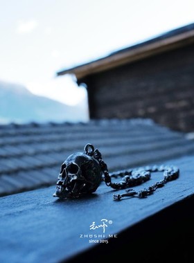 主师原创2025手工焊接打造925纯银暗黑系骷髅珠链项链吊坠海外款