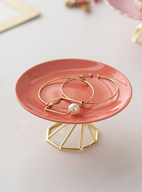 现代简约多色陶瓷首饰盘收纳饰品高脚架收纳盘家居室内桌面装饰品