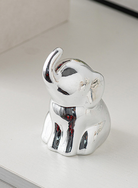 北欧陶瓷家居简约银色大象摆件桌面装饰品陶瓷工艺品现代装饰摆件