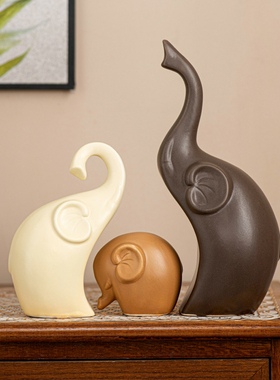 轻奢创意一家三口象摆件桌面装饰品客厅玄关电视柜陶瓷工艺品摆件