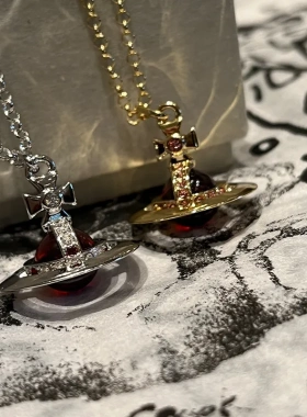 限定色西太后中号红球立体土星orb项链镶钻星球飞行士毛衣链配饰