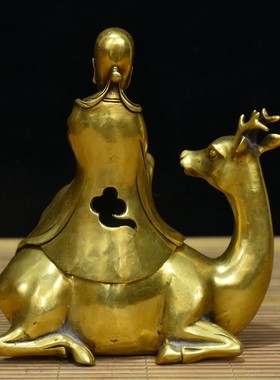精品纯铜骑鹿寿星香炉茶道禅意檀香炉家居客厅工艺品摆件