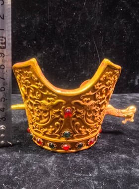 珍藏收老唐代宫廷御用摆件纯铜纯手工制作雕刻镶嵌宝石鎏金官帽