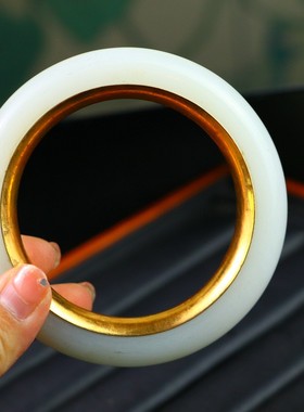 古董珍藏古代贵人佩戴高冰铜包玉手镯送礼佳品旧藏包金玉镯收藏品