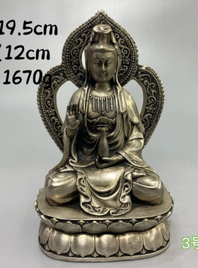 古玩铜器纯铜鎏银白铜财神摆件家居客厅办公室桌面装饰品工艺品