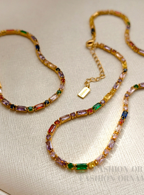 法式ins风彩色锆石项手链女时髦