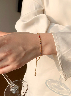 复古撞色设计滴油手项链个性