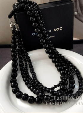 YGL小众高级感黑色珍珠项链复古时尚黑本风颈链个性简约锁骨链女