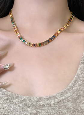 高级感多巴胺彩色锆石项链