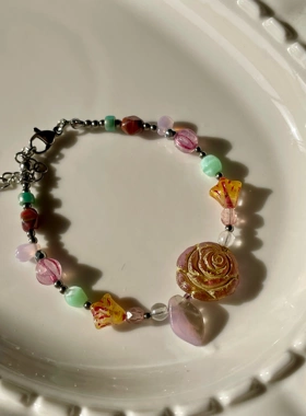 玫瑰物语 文艺风原创手链小众设计捷克琉璃手链一只童手作
