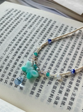 薄荷蓝海 原创饰品 小众设计捷克琉璃项链 一只童手作