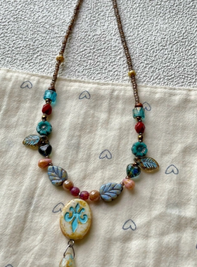 捷克琉璃鸢尾花项链复古小众