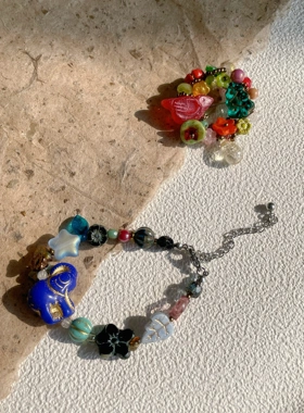 复古蓝手链小众手作男女生可戴