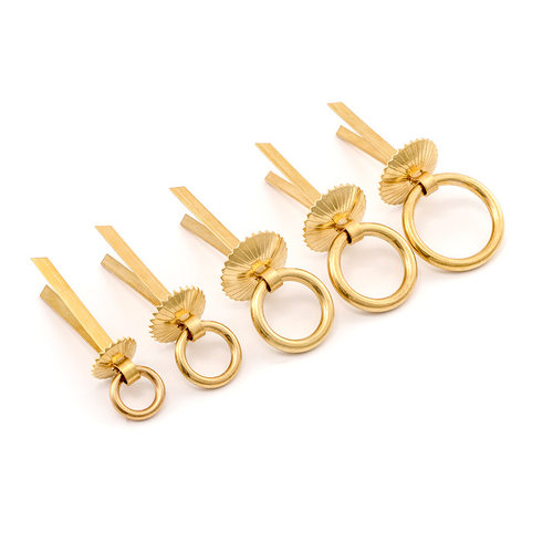 新中式抽屉橱柜门简约黄铜拉手纯铜实心圆环把手门窗户复古铜手环 - 图3