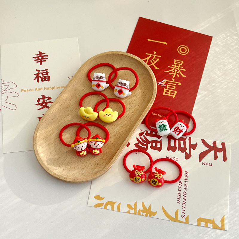 李佑佑 过年头饰儿童新年红头绳卡通汉服国风扎头发发圈发饰女童,淘宝优惠券,粉丝福利购,淘宝优惠卷