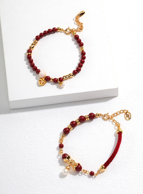 S925纯银镀18K金朱砂手绳