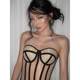Sexy apricot contrast mesh fishbone bracelet corset