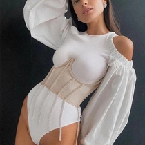 Water Drill Flow Su Short Black Waist Seal Pure Color Mesh Yarn Sexy Fish Bone Bunch Waist Stage Nightclub Trampolic Corset