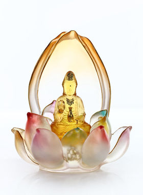心缘堂非遗琉璃琉璃净瓶观音(花开见佛)套组佛堂家用佛像摆件